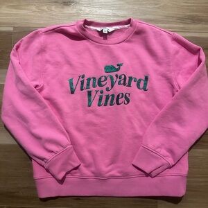 Vineyard Vines girls sweatshirt, size L. Pink with green glitter logo